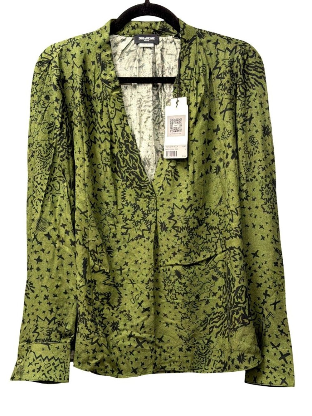 Zadig & Voltaire Glam Rock Green Graphic Bloue Top Large New